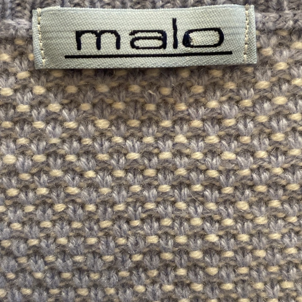 Malo Cashmere V Neck Knit Sweater Vest Fine Basketweave Blue Italian L